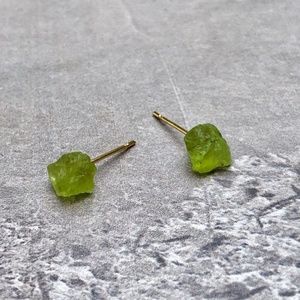 Genuine Raw Peridot Crystal Boho Stud Earrings